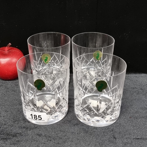 185 - 4 large  Waterford Crystal whiskey tumbler glasses. All in great condition. (newgrange pattern)