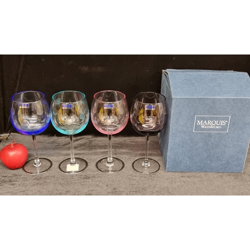 186 - A pretty set of 4 coloured glass polka dot balloon glasses by Marquis for Waterford Crystal. (2002-0... 