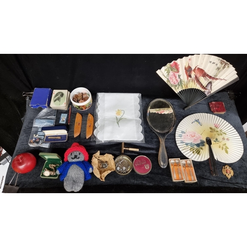 187 - A box of 18 mixed vintage items including a heavy brass ''Milady'' 1930s razor by Gilette with a bev... 