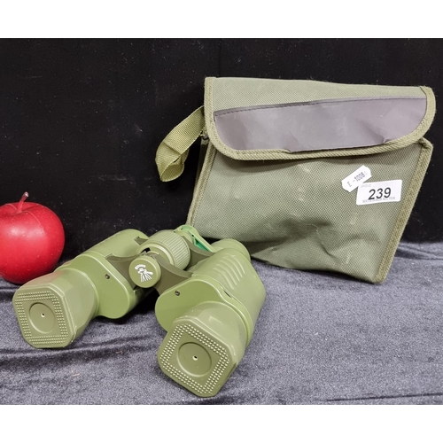 239 - 99 Type Military Binoculars in a khaki green shade. 50 x 50 magnification. In very clean condition a... 