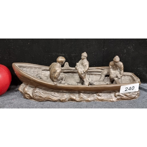 240 - A Genesis brand bronze resin sculpture of a Currach Fishing Boat with three highly detailed fisherme... 