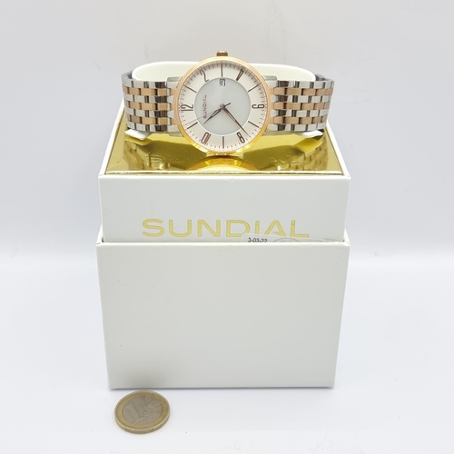 10 - A gold toned Sundial watch, set with luminous dial, sweep second hand and date just. With original b... 