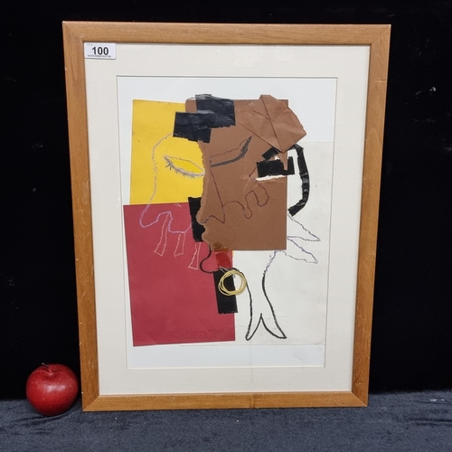100 - A good sized original mixed media cubist piece titled 