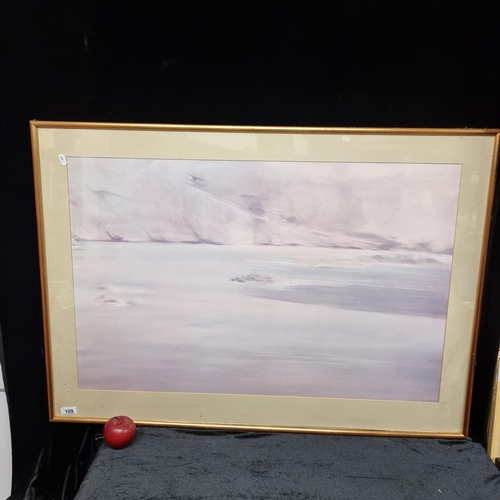 109 - A very large high quality print of a lavender toned mist filled seascape with hazy silhouettes of sh... 