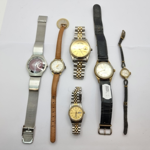 57 - A collection of six watches, including a Tempo 17-jewel example and a Seiko example.