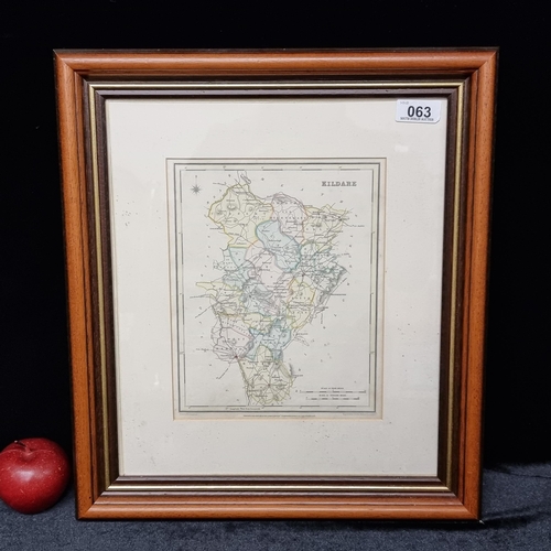 63 - A framed vintage, handcoloured map of County Kildare, engraved by I. Dower, Pentonville London and d... 