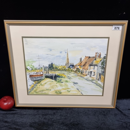 76 - A lovely and bright watercolour on paper painting of Kildare town by the riverside with White Abbey ... 