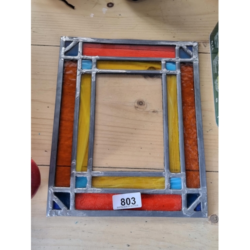 803 - A stained glass window piece with multi-coloured glass pieces. Would make a great photo frame or win... 