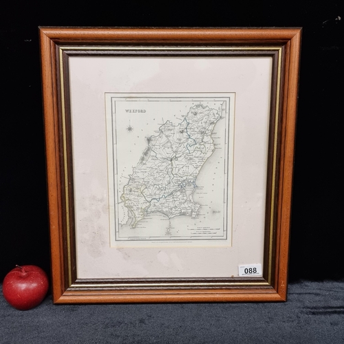 88 - A framed vintage, handcoloured map of County Wexford, engraved by I. Dower, Pentonville London and d... 