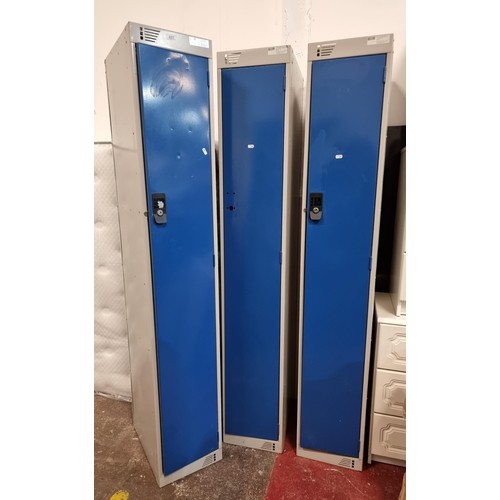 807 - Three full length lockers by New Age Services. Very practical storage units with internal shelf.