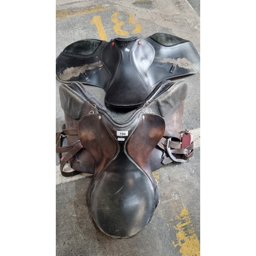 798 - Two very good quality  genuine leather high quality horse saddles. Includes bridle, with cushioned b... 