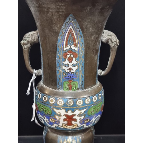 553 - A beautiful pair of 19th century bronze Japanese Champlevé cloisonné vases. Beautifully decorated wi... 