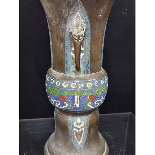 553 - A beautiful pair of 19th century bronze Japanese Champlevé cloisonné vases. Beautifully decorated wi... 