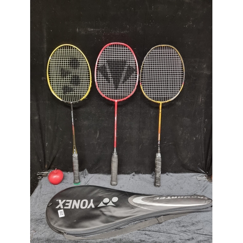 218 - Three high quality badminton rackets including examples such as air lite and carbonex 7000 together ... 