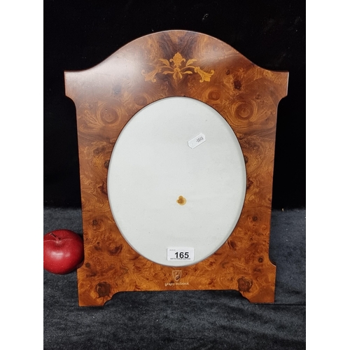 165 - A vintage large burr wood photo frame with intricate inlay motif, a 