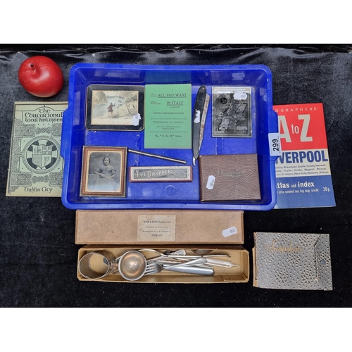 299 - A mixed lot of antiques  including silver plated items and medical equipment such as thermometer and... 