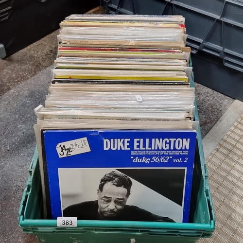 383 - A large box of over 80 vinyl records including Duke Ellington, Glen Miller etc. Including 16 Years o... 