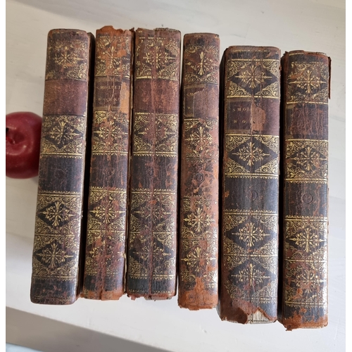 664 - A complete set ( six volumes ) of ''The miscellaneous Works of Tobias Smollett'' with Memoirs of his... 