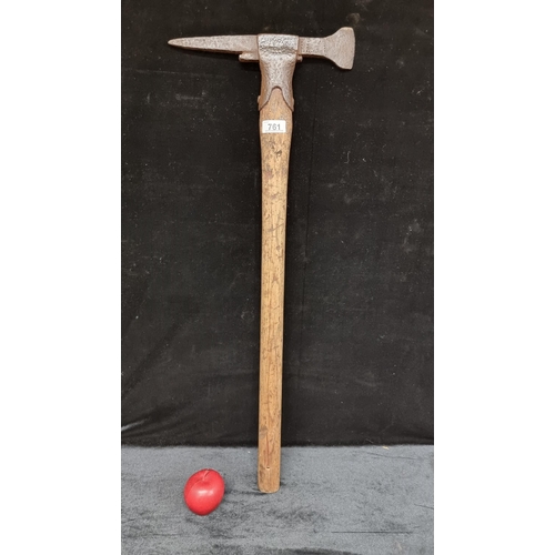 761 - A very early antique Nimrod hunters axe and with wooden handle. A great example of an early axe. L81... 