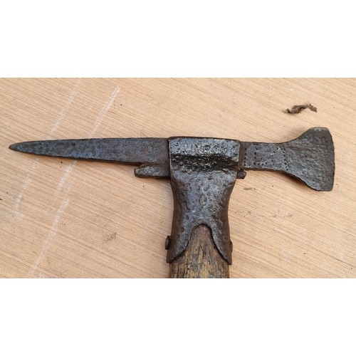 761 - A very early antique Nimrod hunters axe and with wooden handle. A great example of an early axe. L81... 