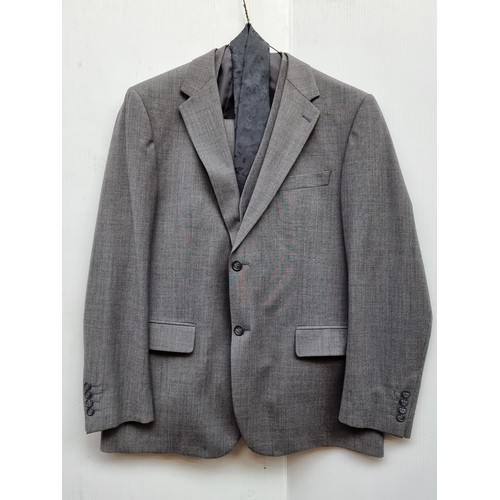 356 - A collection of men's suits including a three piece Jeff Banks grey suit and tie, a two-piece Roderi... 