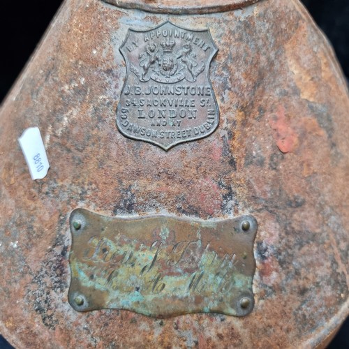 468 - A Victorian admiral's metal hatbox, with badge attributing it to J.B Johnstone of London and Dublin.... 