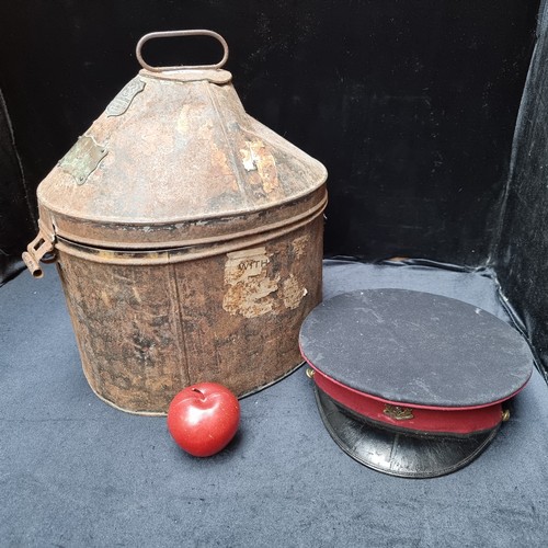 468 - A Victorian admiral's metal hatbox, with badge attributing it to J.B Johnstone of London and Dublin.... 