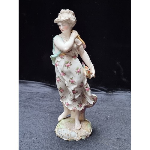 571 - A beautiful 19th century Meissen porcelain figure hold a knife and a poor chicken, ready for lunch. ... 