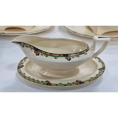 574 - 29 pieces of Crown Duel Art Deco dinnerware made in england (pattern 796148) in soft yellow with str... 