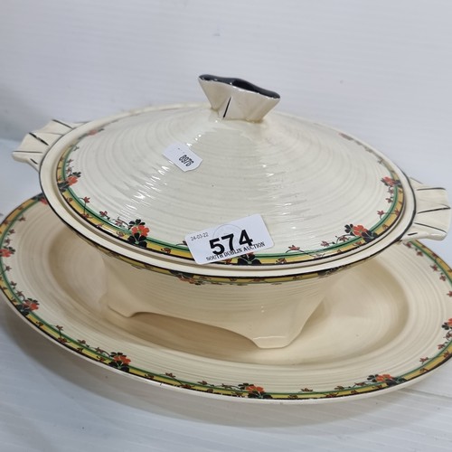 574 - 29 pieces of Crown Duel Art Deco dinnerware made in england (pattern 796148) in soft yellow with str... 