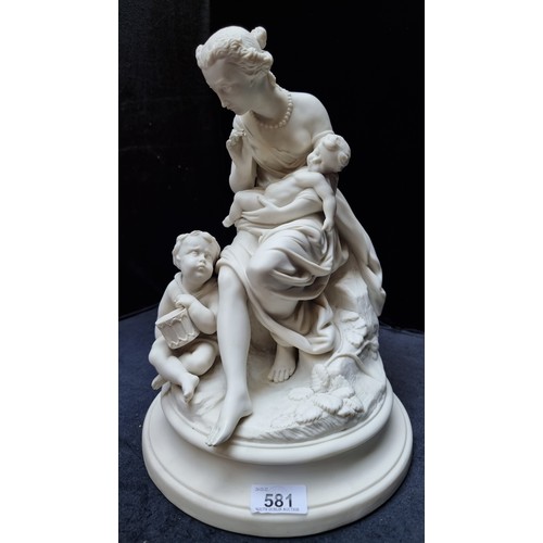 581 - Star lot : An antique Large parianware Minton sculpture of a neoclassical woman and two children res... 