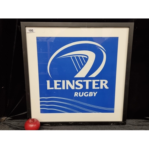 100 - A framed flag for Leinster Rugby in striking blue and white.