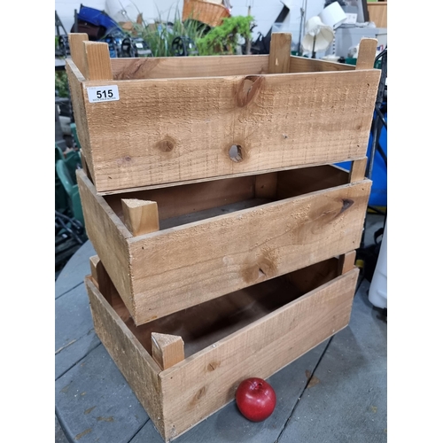 515 - Three large heavy matching wooden planter boxes. Suited for any windowsill or garden.