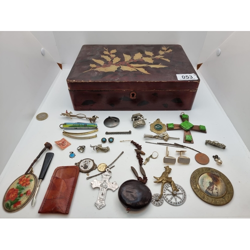 53 - A very good collection of 20 assorted items, including two horse tie pins, and unusual high wheel bi... 