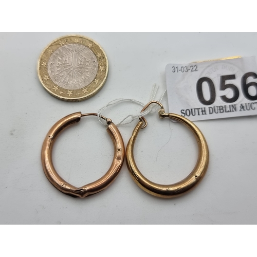 56 - Two 9k gold.hooped earrings, Total weight 2.05g.