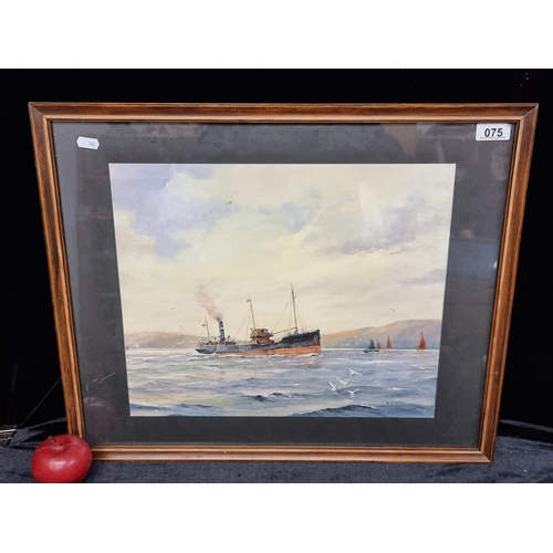 75 - A high quality print  of a painting originally by W. A. Hume featuring a steamboat on calm waters by... 