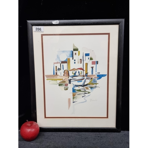 96 - A high quality print of a watercolour painting signed by artist Silverado showing a cubist Mediterra... 