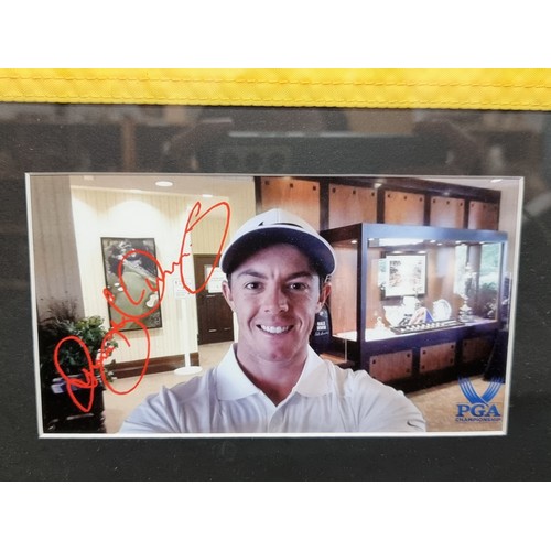 102 - Star Lot : Framed ephemera for the PGA Championships 2014 including a flag for the 18th hole, the pa... 