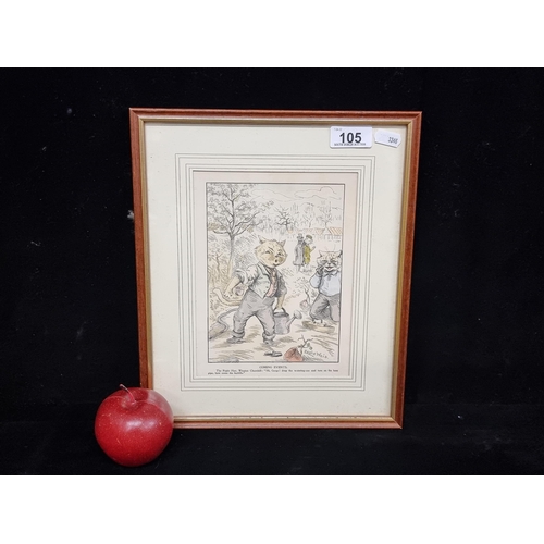 105 - A charming vintage hand coloured print of a caricature by Louis Wain (1860-1939) titled 