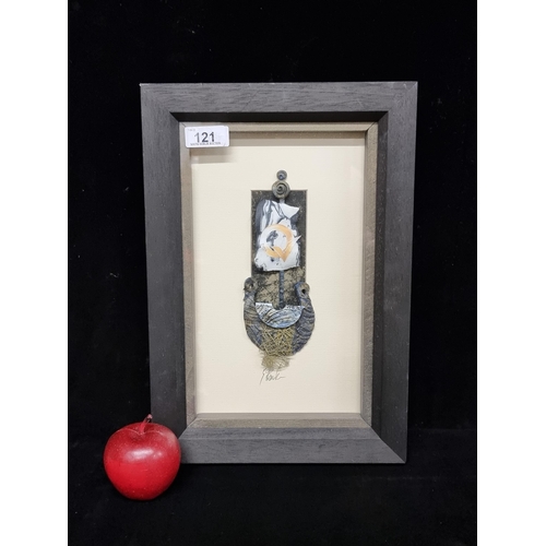 121 - A striking framed mixed media piece by well known listed Irish artist Geraldine O'Rourke. A highly t... 