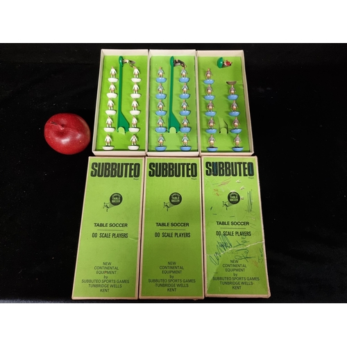 126 - Three sets of 1970s Subbuteo Table Soccer 00 Scale Players. Including full team sets for Leeds and W... 