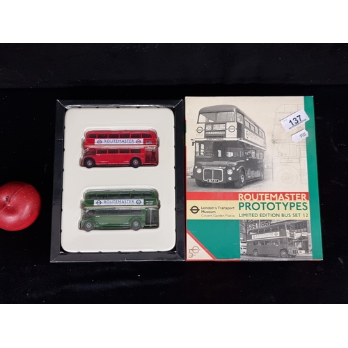 137 - A boxed set of two London transport Routemaster bus prototype models - a limited edition set issued ... 