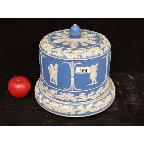 164 - Star Lot : A beautiful Large Victorian Jasperware Wedgwood cheese dome with cobalt blue colour, deli... 