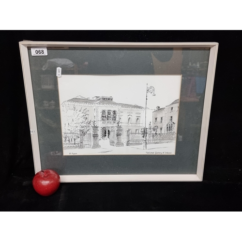 68 - A beautiful original ink on paper drawing by artist B. Syms featuring the Merrion Square entrance of... 