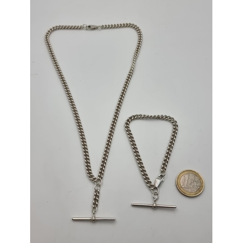 768 - A very nice Matching 2 piece Sterling Silver Necklace and bracelet set Unisex with a T Bar Clasp. In... 