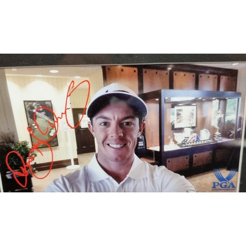 101 - Star lot: Framed ephemera for the PGA Championships 2014 including a flag for the 18th hole, the pas... 