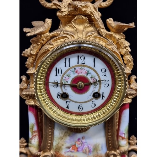 144 - Star Lot : A fantastic heavy antique French mantle clock featuring a hand painted porcelain dial and... 