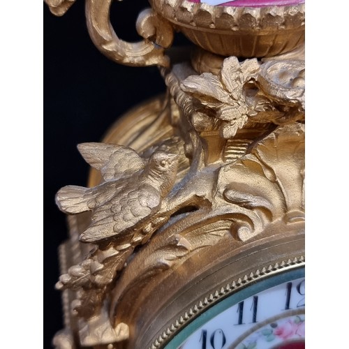 144 - Star Lot : A fantastic heavy antique French mantle clock featuring a hand painted porcelain dial and... 