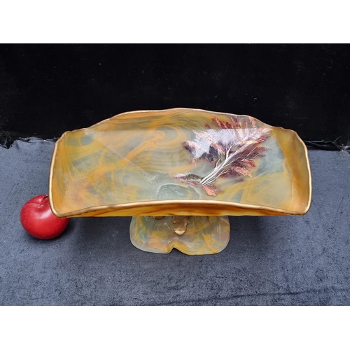 366 - A lovely Murano art glass footed fruit bowl. With warm autumnal tones and abstract lines. With a han... 