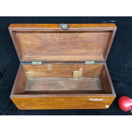 279 - A large vintage cherry-wood presentation box with brass lion mask details and lovely figure to the w... 